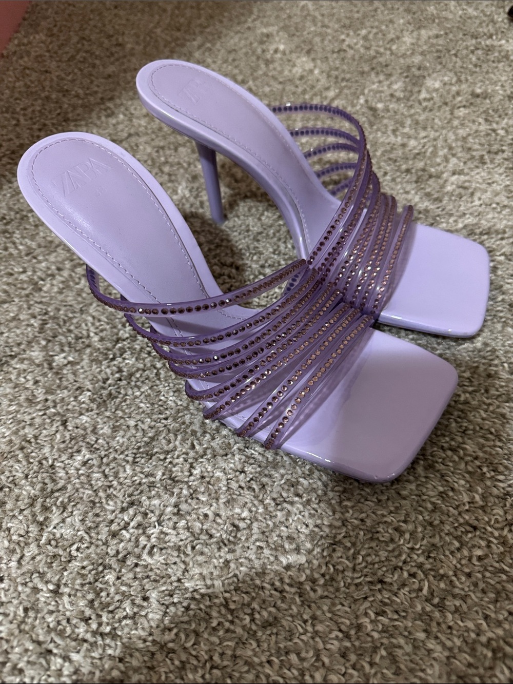 Zara Lilac Crystal-Strap Heels 💜
